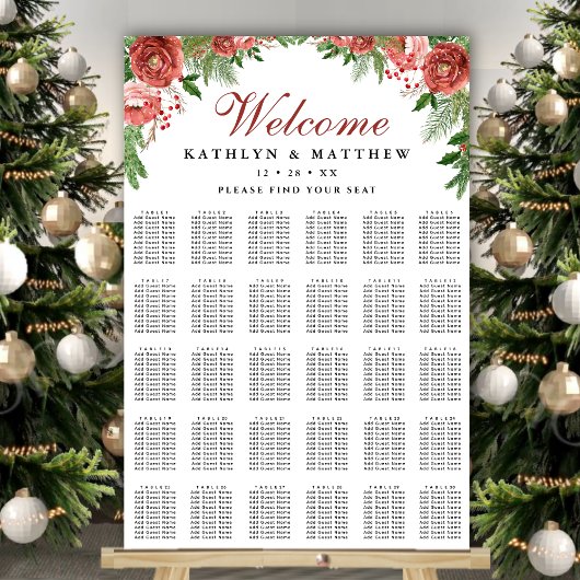 Christmas Floral Foliage Wedding 30 Table Seating ポスター