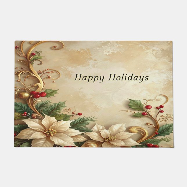 Christmas Floral Holiday Doormat ドアマット (正面)