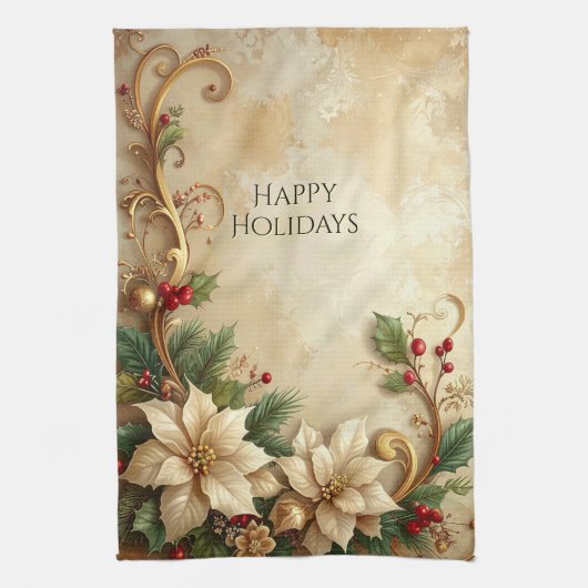 Christmas Floral Holiday Kitchen Towel キッチンタオル (縦)