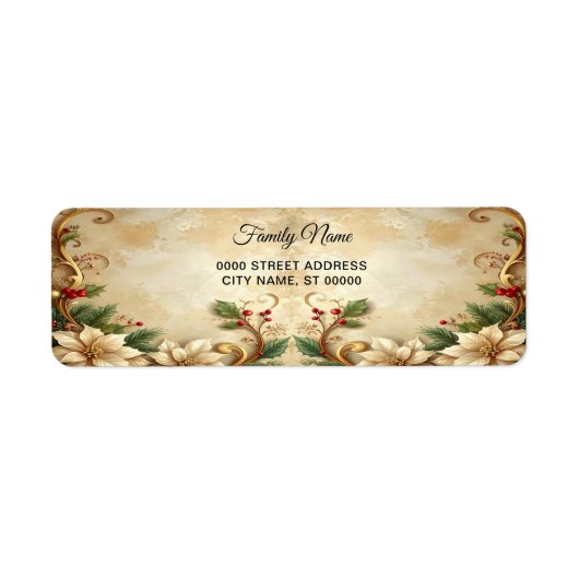 Christmas Floral Holiday Return Address Label ラベル (正面)