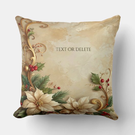 Christmas Floral Holiday Throw Pillow クッション (正面)