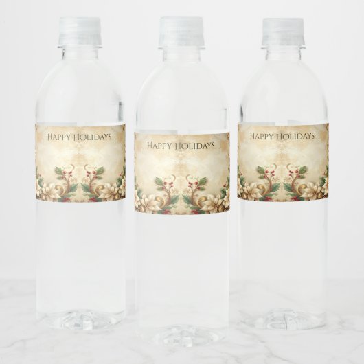 Christmas Floral Holiday Water Bottle Label ペットボトルラベル (ボトル)
