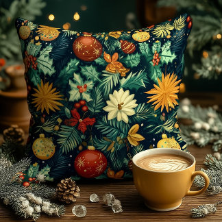 Christmas Floral Ornament Personalized Pillow クッション