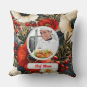 Christmas Floral Personalized Chef Mom Photo クッション (正面)