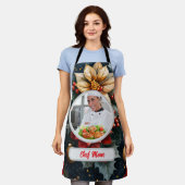 Christmas Floral Personalized Chef Mom Photo Apron エプロン (着用した状態)