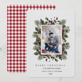 Christmas Floral Photo Holiday Card シーズンカード