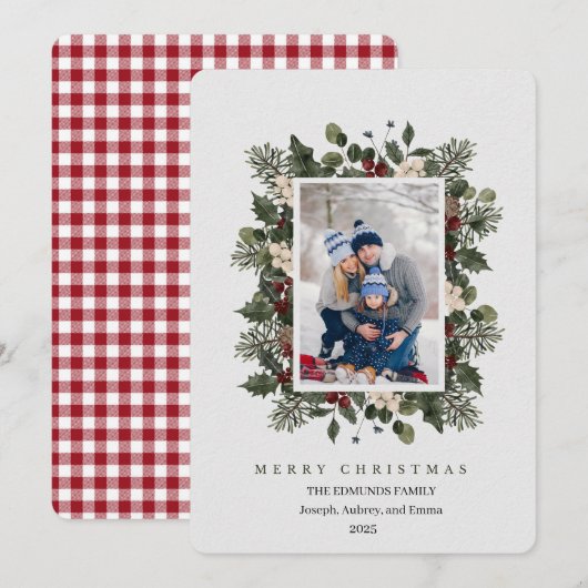 Christmas Floral Photo Holiday Card シーズンカード (正面/裏面)