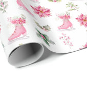 Christmas Floral Pink Ice Skates ラッピングペーパー (ロールコーナー)