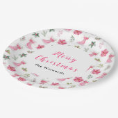 Christmas Floral Pink Ice Skates Merry Christmas ペーパープレート (アングル)