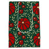 Christmas Floral Red and Green Hand Drawn Flowers ミディアムペーパーバッグ (裏面)