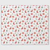 Christmas Floral Red Ice Skates ラッピングペーパー (フラット)