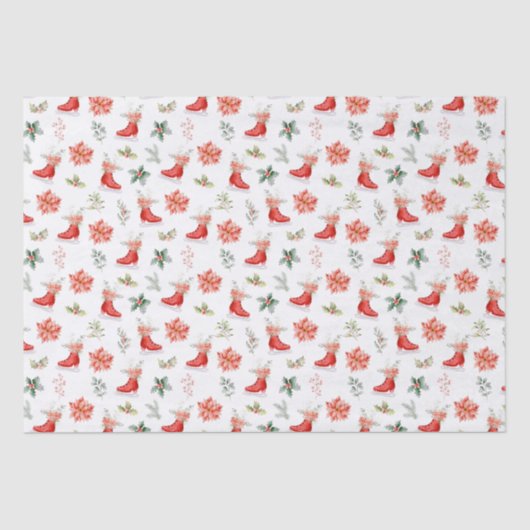 Christmas Floral Red Ice Skates 薄葉紙 (正面)