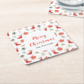 Christmas Floral Red Ice Skates Merry Christmas スクエアペーパーコースター (アングル)