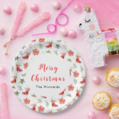 Christmas Floral Red Ice Skates Merry Christmas ペーパープレート (パーティー)