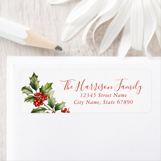 Christmas Floral Return Address Labels ラベル (インサイチュ)