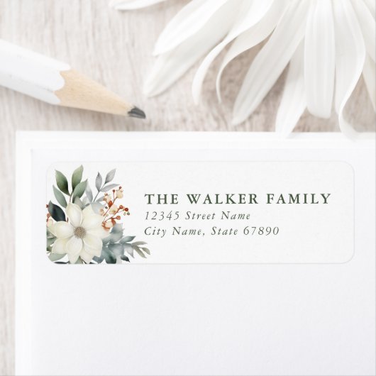 Christmas Floral Return Address Labels ラベル (インサイチュ)