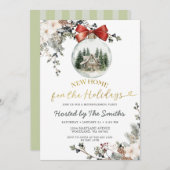 Christmas Floral Winter Holiday Housewarming Party 招待状 (正面/裏面)