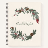 Christmas Floral Wreath Personalized Script Name ノートブック (正面)