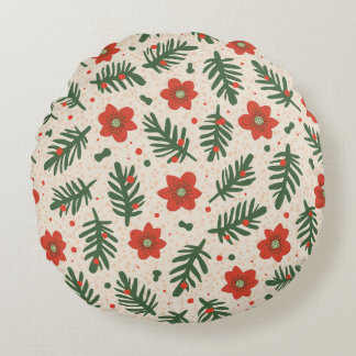 Christmas flower pattern round cushion ラウンドクッション