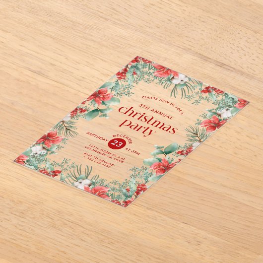 Christmas Flowers Frame Party Invitation アクリル招待状 (レイダウン)