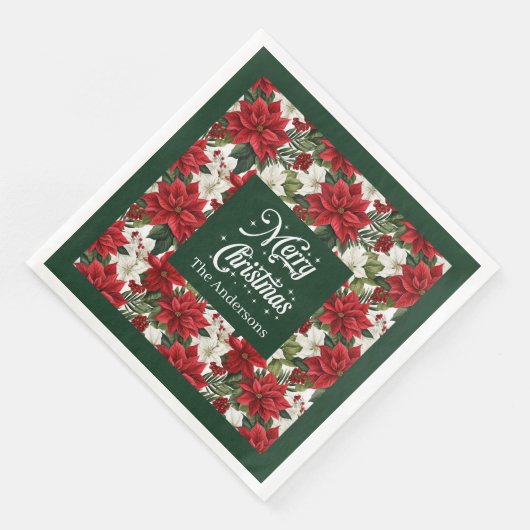 Christmas Flowers Napkins Chic Red Green Accent (コーナー)