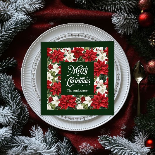 Christmas Flowers Napkins Chic Red Green Accent