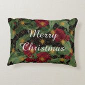 Christmas Flowers Pattern,Gold Red Green Black アクセントクッション (裏面)