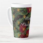 Christmas Flowers Pattern,Gold Red Green Black カフェラテマグ (左アングル)