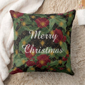 Christmas Flowers Pattern,Gold Red Green Black クッション (ブランケット)