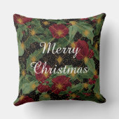 Christmas Flowers Pattern,Gold Red Green Black クッション (裏面)