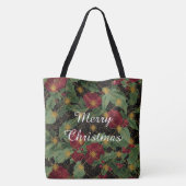 Christmas Flowers Pattern,Gold Red Green Black トートバッグ (裏面)