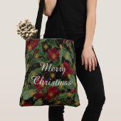 Christmas Flowers Pattern,Gold Red Green Black トートバッグ (クローズアップ)