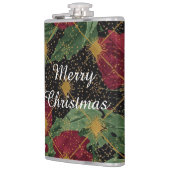 Christmas Flowers Pattern,Gold Red Green Black  フラスク (左)