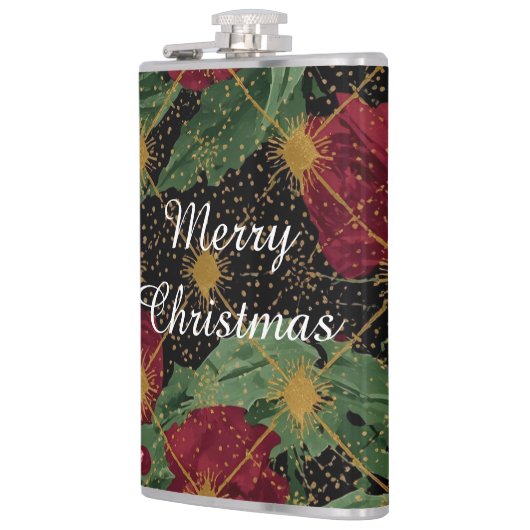 Christmas Flowers Pattern,Gold Red Green Black  フラスク (左)