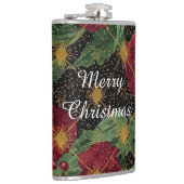 Christmas Flowers Pattern,Gold Red Green Black  フラスク (右)