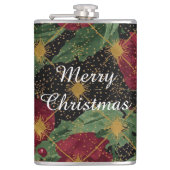 Christmas Flowers Pattern,Gold Red Green Black  フラスク (正面)