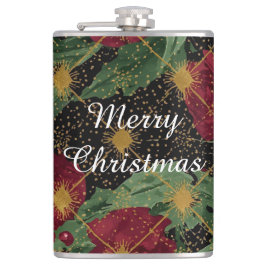 Christmas Flowers Pattern,Gold Red Green Black  フラスク