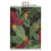 Christmas Flowers Pattern,Gold Red Green Black  フラスク (裏面)