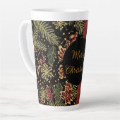 Christmas Flowers ,Red Gold Black,Merry Christmas カフェラテマグ (左アングル)