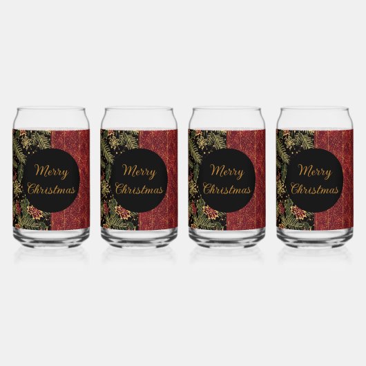 Christmas Flowers ,Red Gold Black,Merry Christmas  ガラス缶 (正面)