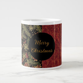 Christmas Flowers ,Red Gold Black,Merry Christmas  ジャンボコーヒーマグカップ