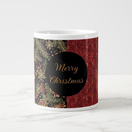 Christmas Flowers ,Red Gold Black,Merry Christmas ジャンボコーヒーマグカップ (正面)