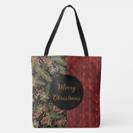 Christmas Flowers ,Red Gold Black,Merry Christmas トートバッグ