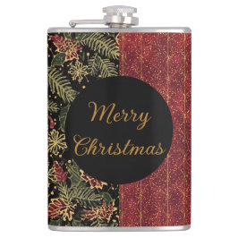 Christmas Flowers ,Red Gold Black,Merry Christmas  フラスク
