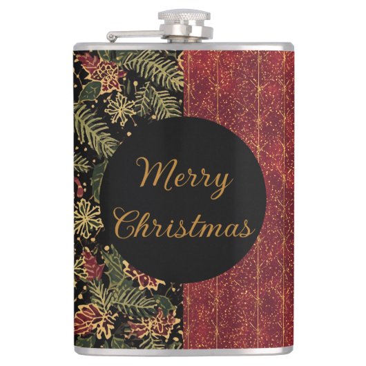 Christmas Flowers ,Red Gold Black,Merry Christmas  フラスク (正面)