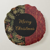 Christmas Flowers ,Red Gold Black,Merry Christmas ラウンドクッション (裏面)