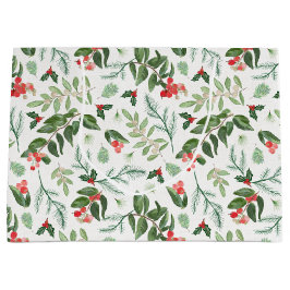 Christmas foliage berries mistletoe and holly  ラージペーパーバッグ