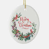 Christmas foliage, holly, cardinal セラミックオーナメント (右)