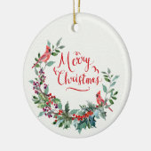 Christmas foliage, holly, cardinal セラミックオーナメント (左)