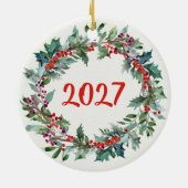 Christmas foliage, holly, cardinal セラミックオーナメント (裏面)